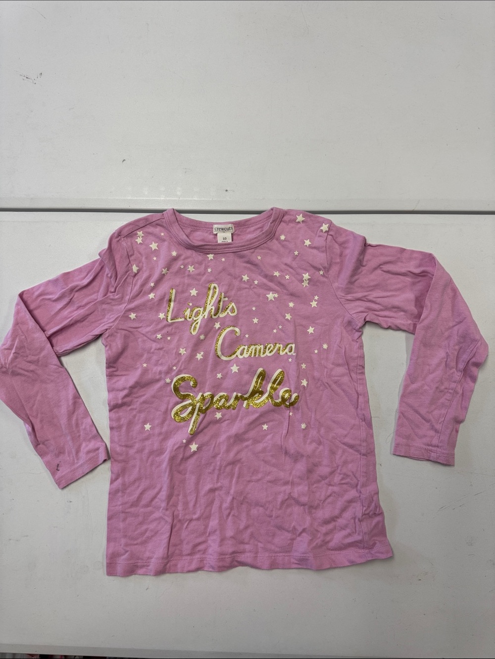 Crewcuts Pink Long Sleeve 'Lights Camera Sparkle' Graphic Tee